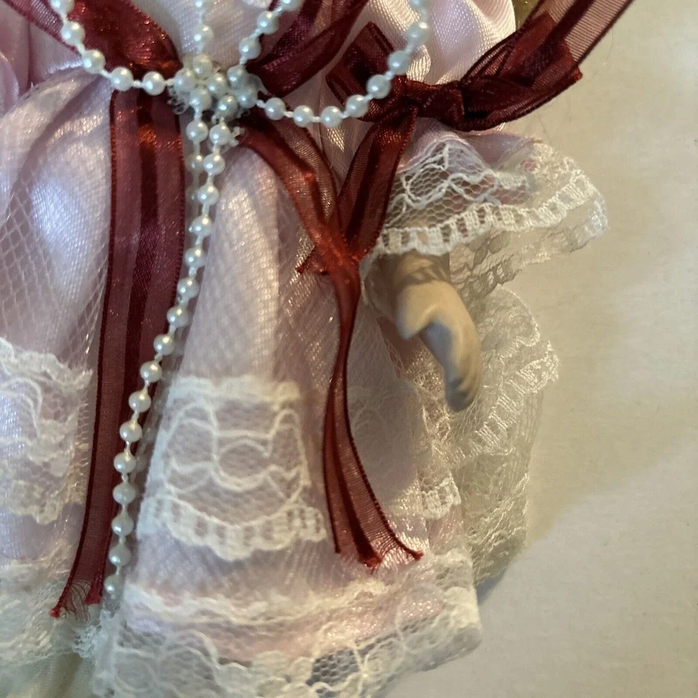 ~ OOAK ~ PORCELAIN VICTORIAN DOLL IN PINK SILK DRESS‎
